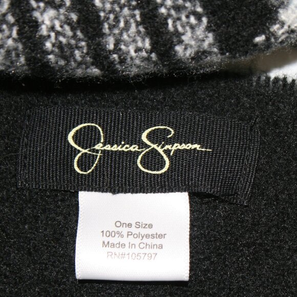JESSICA SIMPSON Poncho Turtleneck Woven Knit Fringe Plaid Stripe Black White - Picture 5 of 11